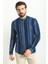 Çizgili Lacivert Renk Slim Fit Hakim Yaka Uzun Kollu Erkek Gömlek 3