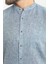 Kırçıllı Açık Lacivert Slim Fit Hakim Yaka Kısa Kollu Keten Erkek Gömlek 2