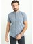 Kırçıllı Açık Lacivert Slim Fit Hakim Yaka Kısa Kollu Keten Erkek Gömlek 3
