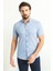 Desenli Mavi Renk Slim Fit Kısa Kollu Erkek Gömlek 1