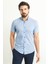 Desenli Mavi Renk Slim Fit Kısa Kollu Erkek Gömlek 4