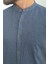 Kırçıllı Koyu Lacivert Slim Fit Hakim Yaka Kısa Kollu Keten Erkek Gömlek 2
