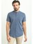 Kırçıllı Koyu Lacivert Slim Fit Hakim Yaka Kısa Kollu Keten Erkek Gömlek 3
