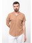 Çizgili Slim Fit Apaç Yaka Kısa Kollu Keten Erkek Gömlek 1