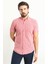 Kareli Bordo Renk Slim Fit Kısa Kollu Keten Erkek Gömlek 1