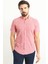 Kareli Bordo Renk Slim Fit Kısa Kollu Keten Erkek Gömlek 3