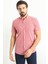 Kareli Bordo Renk Slim Fit Kısa Kollu Keten Erkek Gömlek 4