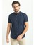 Kırçıllı Lacivert Renk Slim Fit Hakim Yaka Kısa Kollu Keten Erkek Gömlek 1