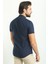 Kırçıllı Lacivert Renk Slim Fit Hakim Yaka Kısa Kollu Keten Erkek Gömlek 4