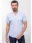 Kırçıllı Mavi Renk Slim Fit Apaç Yaka Kısa Kollu Erkek Gömlek 1