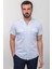 Kırçıllı Mavi Beyaz Renk Slim Fit Apaç Yaka Kısa Kollu Erkek Gömlek 1