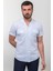 Kırçıllı Mavi Beyaz Renk Slim Fit Apaç Yaka Kısa Kollu Erkek Gömlek 3
