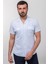 Kırçıllı Mavi Beyaz Renk Slim Fit Apaç Yaka Kısa Kollu Erkek Gömlek 4
