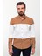 Parçalı Kamel Rengi Slim Fit Uzun Kollu Pamuk Erkek Gömlek 3