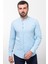 Desenli Mavi Renk Slim Fit Hakim Yaka Uzun Kollu Keten Erkek Gömlek 1