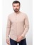 Desenli Bej Rengi Slim Fit Hakim Yaka Uzun Kollu Keten Erkek Gömlek 1