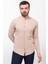 Desenli Bej Rengi Slim Fit Hakim Yaka Uzun Kollu Keten Erkek Gömlek 3