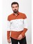 Parçalı Kiremit Rengi Slim Fit Uzun Kollu Pamuk Erkek Gömlek 1