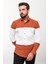 Parçalı Kiremit Rengi Slim Fit Uzun Kollu Pamuk Erkek Gömlek 3