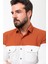 Parçalı Kiremit Rengi Slim Fit Uzun Kollu Pamuk Erkek Gömlek 5