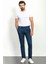 Pileli İndigo Rengi Slim Fit Erkek Pantolon 1