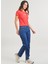 Yüksek Bel Düz Paça Regular Straight Koyu Mavi Kadın Denim Pantolon PL204592GX70 2