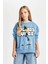 Kız Çocuk Mavi Looney Tunes Oversize Geniş Kalıp Bisiklet Yaka Sweatshirt D2982A824AU 3
