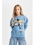 Kız Çocuk Mavi Looney Tunes Oversize Geniş Kalıp Bisiklet Yaka Sweatshirt D2982A824AU 4