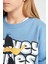 Kız Çocuk Mavi Looney Tunes Oversize Geniş Kalıp Bisiklet Yaka Sweatshirt D2982A824AU 5