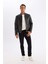Erkek Siyah Slim Fit Dar Kesim Dik Yaka Fermuarlı Astarlı Mevsimlik Hafif İnce Suni Deri Mont Ceket C5632AX24AU 2