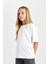 Kız Çocuk Oversize Geniş Kalıp Bisiklet Yaka Basic Düz Kısa Kollu Tişört D3345A824AU 3