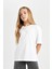 Kız Çocuk Oversize Geniş Kalıp Bisiklet Yaka Basic Düz Kısa Kollu Tişört D3345A824AU 5
