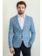 Ekoseli Saks Rengi Slim Fit Mono Yaka Erkek Ceket 3