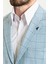 Ekoseli Mavi Renk Slim Fit Mono Yaka Erkek Ceket 2