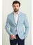 Ekoseli Mavi Renk Slim Fit Mono Yaka Erkek Ceket 3