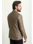 Kareli Kahverengi Slim Fit Mono Yaka Keten Erkek Ceket 4