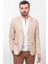 Çizgili Bej Rengi Slim Fit Mono Yaka Keten Erkek Ceket 1