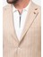 Çizgili Bej Rengi Slim Fit Mono Yaka Keten Erkek Ceket 2