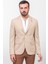 Çizgili Bej Rengi Slim Fit Mono Yaka Keten Erkek Ceket 4