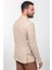 Çizgili Bej Rengi Slim Fit Mono Yaka Keten Erkek Ceket 5