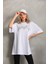 Pileli Store Unisex Taş Desenli Oversize T-Shirt - Beyaz 4