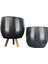 Ev Dekorasyon Aksesuar Siyah Granit Toprak Saksı Saksılık Salon Çiçeklik İkili Set Ayaksız - 3 Ayaklı- 19 CM 3