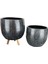 Ev Dekorasyon Aksesuar Siyah Granit Toprak Saksı Saksılık Salon Çiçeklik İkili Set Ayaksız - 3 Ayaklı- 19 CM 5
