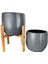 Ev Dekorasyon Aksesuar Gri Granit Toprak Saksı Saksılık Salon Çiçeklik İkili Set Ayaksız - 4 Ayaklı- 19 CM 4