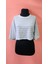 Gri Çizgili Bisiklet Yaka Kadın Oversize Crop Tişört 1