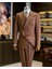 İtalyan Stil Slim Fit Kruvaze Ceket Pantolon Takım Elbise Kahverengi T12602 1
