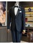 Italyan Stil Slim Fit Şal Yaka Ceket Yelek Pantolon Damatlık Set Siyah T12585 5