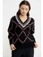 Jakarlı Çok Desenli Yünlü Triko Kazak - Siyah 2