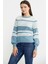 Çizgi Detaylı Yünlü Triko Kazak - Mavi 4