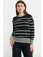 Sıfır Yaka Çizgili Triko Kazak - Siyah 1